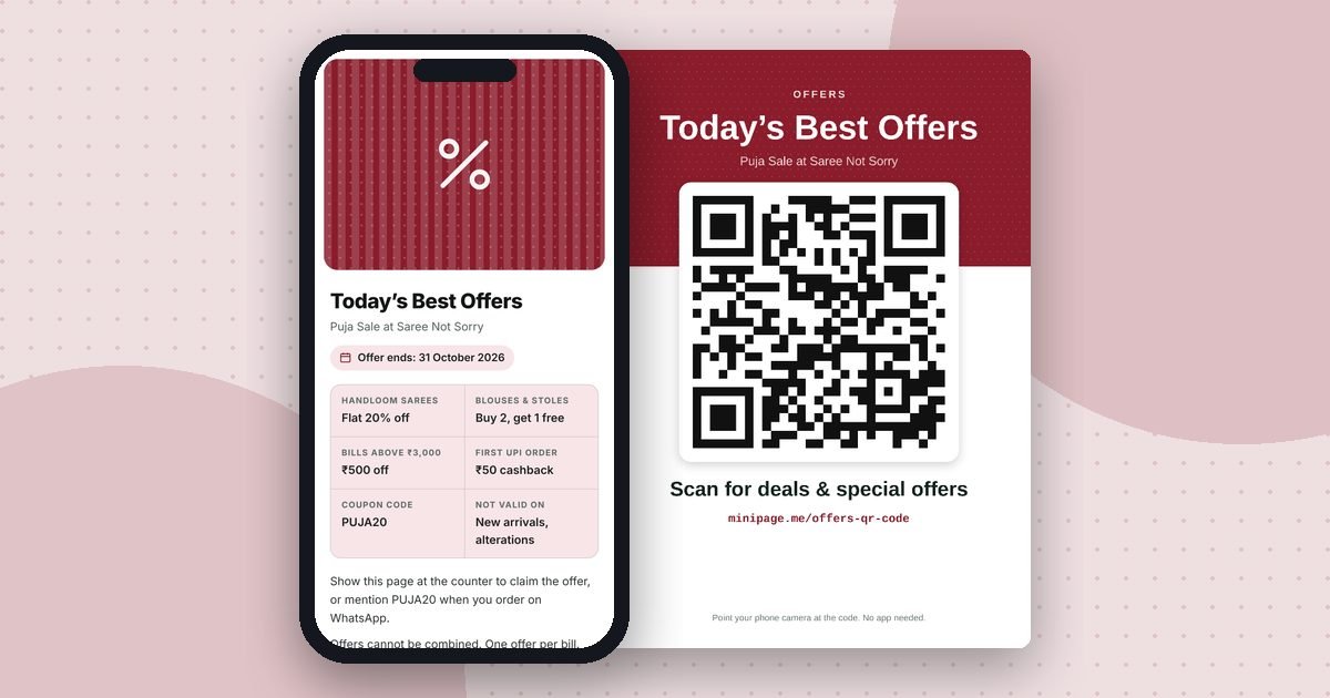 Retail offer page mini website on a phone and its printed QR poster