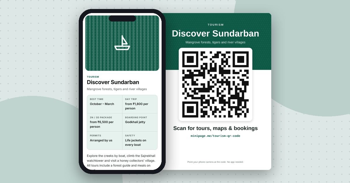 Tourism destination page mini website on a phone and its printed QR poster
