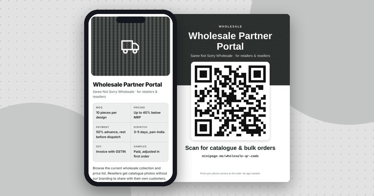 B2B catalogue page mini website on a phone and its printed QR poster