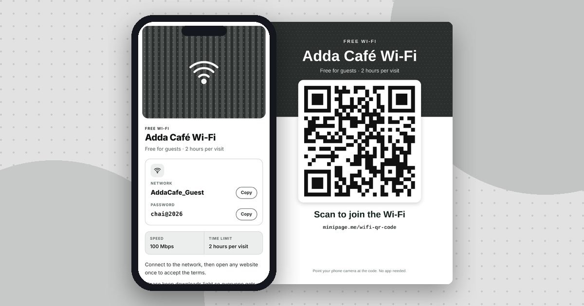 Wi‑Fi card mini website on a phone and its printed QR poster