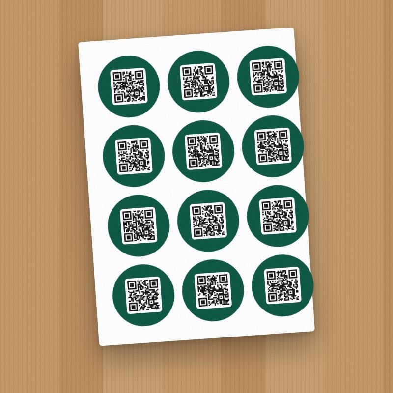 QR sticker sheet (A4) with a MiniPage.me QR code