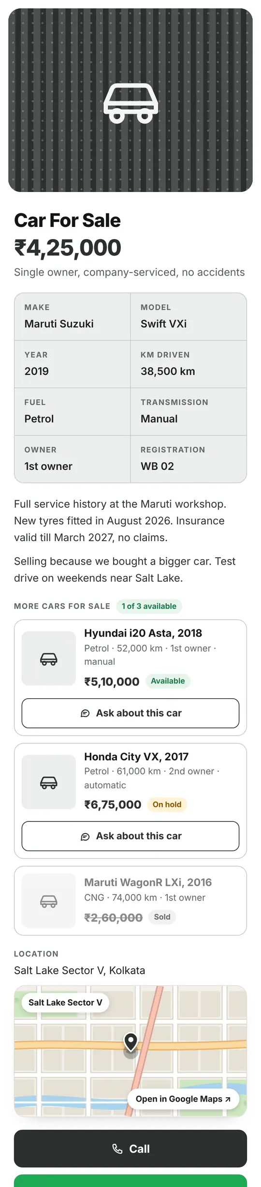 Mini website preview for the car and bike for sale poster