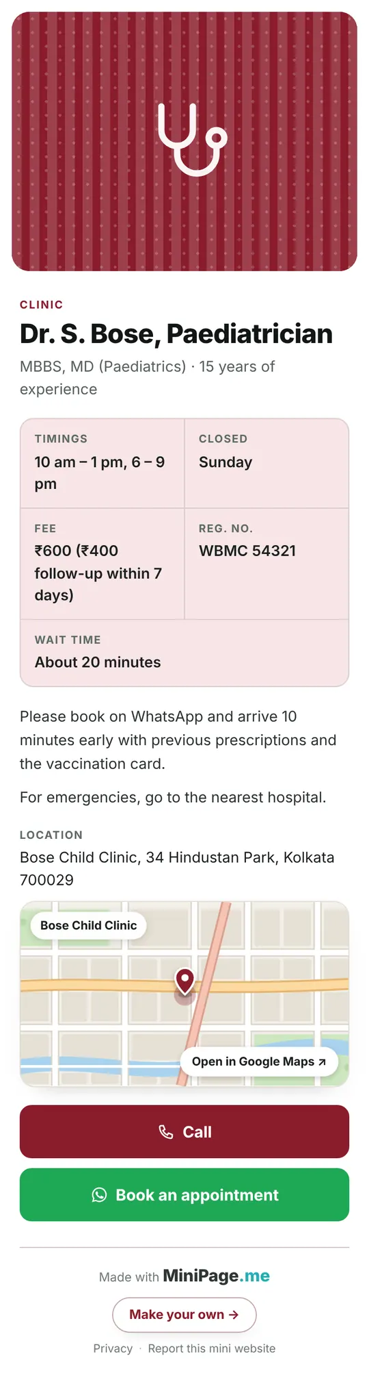 Mini website preview for the doctor and clinic poster