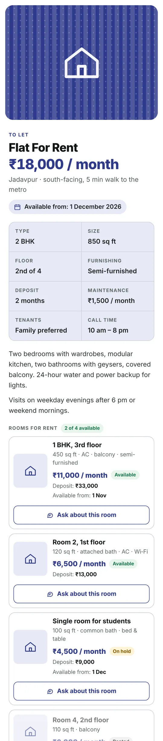 Mini website preview for the to-let poster