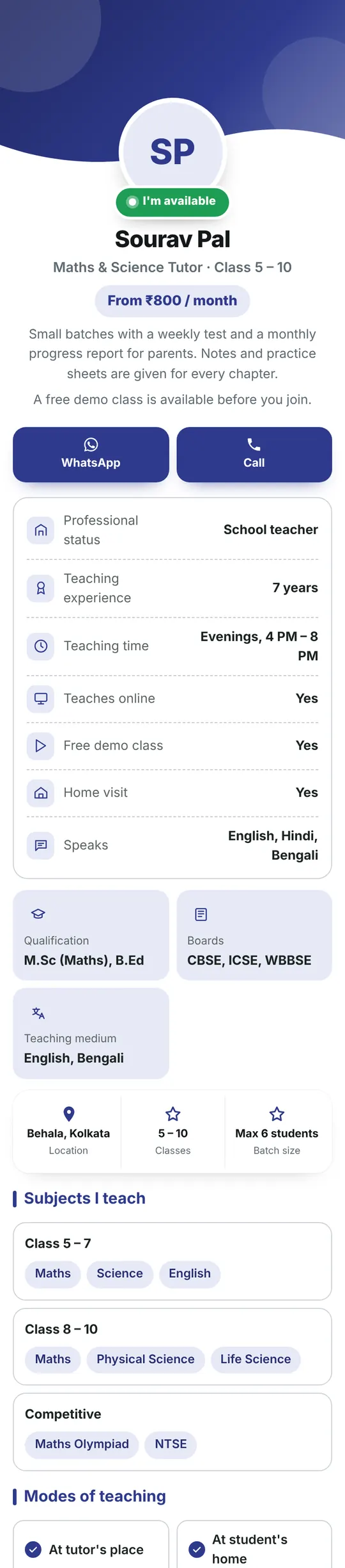 Mini website preview for the home tuition poster